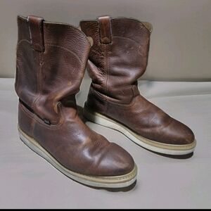 Justin Original Leather Work Boots Brown Ram Pull-On 10" Men's Size 13M Soft Toe